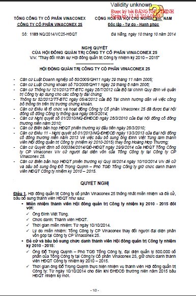 VCC CBTT THAY ĐỔI NHÂN SỰ HĐQT NHIỆM KỲ 2010-2015