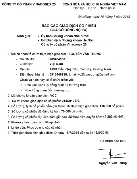 GIAO DỊCH CỔ PHIẾU CỦA CỔ ĐÔNG NỘI BỘ